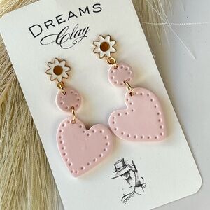 Pink Heart Daisy Drop Earrings for Kids